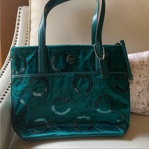 Coach satin and sequin teal bag